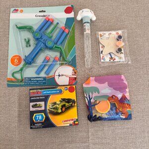 5pc Kids Toy Bundle Crossbow with Darts Play-Doh Dino Building Blocks & Bubbles